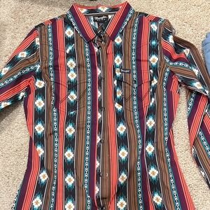 Wrangler Women's Pearl Snap Western Shirt - Pink, Blue, Brown